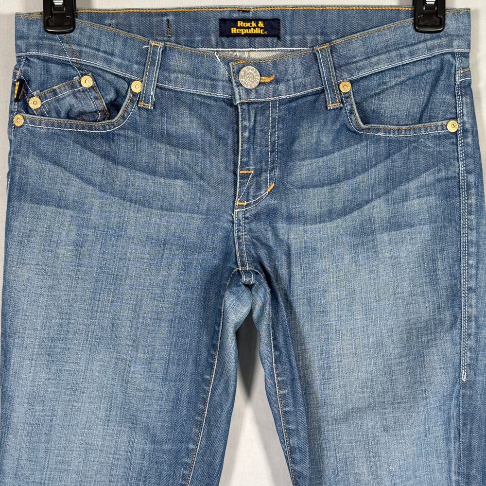Rock & Republic Womens Low Rise Bootcut Jeans Blue Size 28 KDSGROWJ01 Gold‎ Logo - Picture 3 of 13